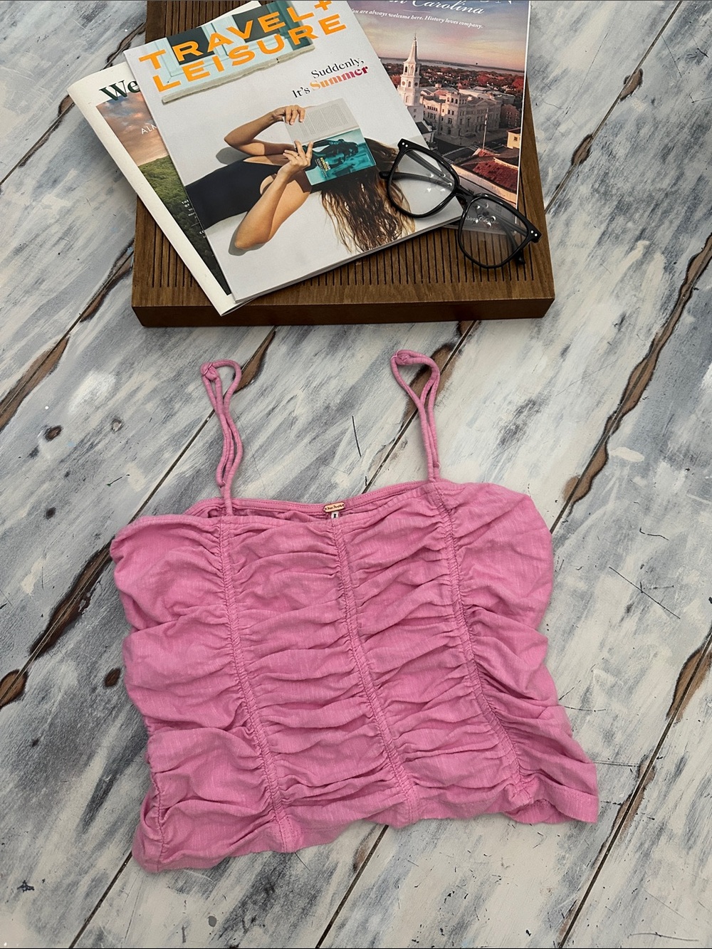 Free People Ruched Pink Spaghetti Strap